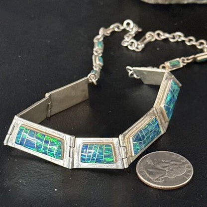 Native American Women's Blue Opal Navajo Necklace | Sterling Silver Inlay Pendant | 14649