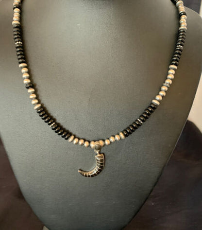 Navajo Inlay Pendant | Sterling Silver Black Onyx Necklace | Authentic Native American Handmade | 12281