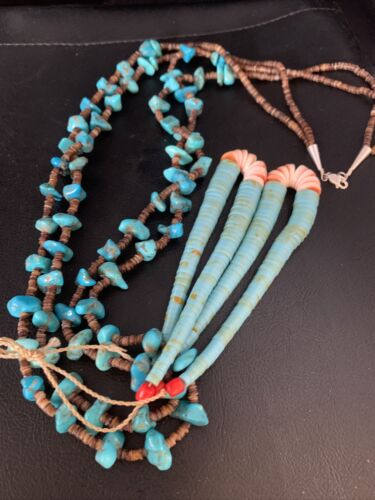 Santo Domingo Shell Blue Turquoise Bead Jacla Pendant Necklace | 30" | Authentic Native American Handmade | 13418