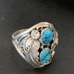 Navajo Blue Kingman Turquoise Feather Ring | Authentic Native American Sterling Silver | Multi-Stone | Sz 11.5 | 12221