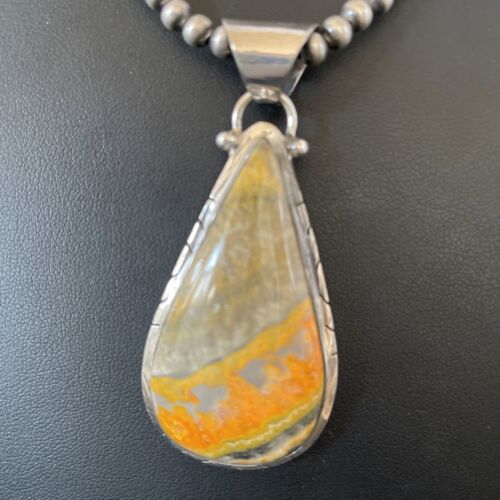 Navajo Pearls Sterling Silver Bumblebee Jasper Pendant Necklace | 18" | Handmade Jewelry | 10553