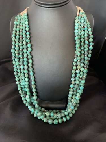 Men's XL Santo Domingo Blue Turquoise Shell 5-Strand Bead Necklace | 40" | 13186