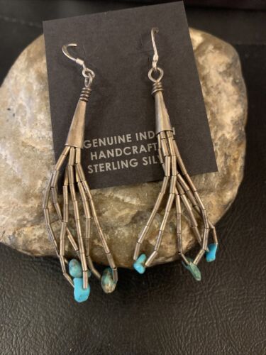 Old Pawn Liquid Silver Heishi Dangle Earrings | Turquoise Sterling | 2" | 13035