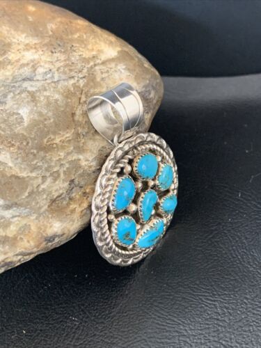 Navajo Blue Kingman Turquoise Cluster Pendant | Authentic Native American Sterling Silver | Multi-Stone | 2" | 02094