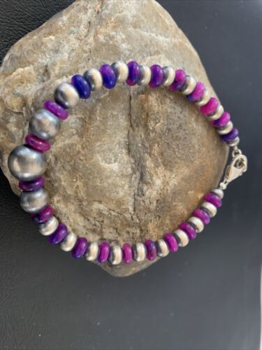 Navajo Purple Stabilized Sugilite Bead Bracelet | Sterling Silver | 8" | Authentic Native American Handmade | 01966