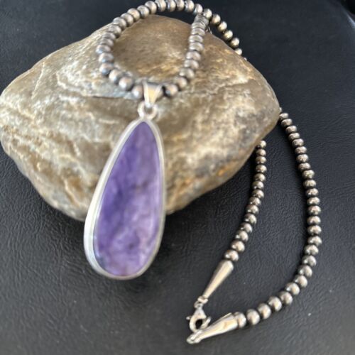 Navajo Pearls Purple Charoite Necklace Pendant | Sterling Silver | Authentic Native American Handmade | 14465