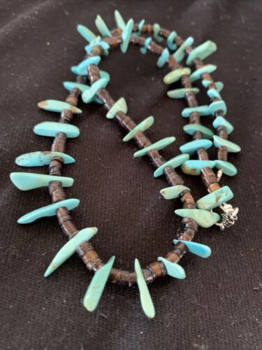 Navajo Green Turquoise Shell Bead Necklace | Sterling Silver | 19" | Authentic Native American Handmade | 00788
