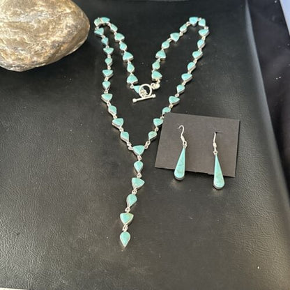 Navajo Kingman Turquoise Lariat Necklace & Earrings Set | Sterling Silver | 24" Necklace | Authentic Native American Handmade | 14646