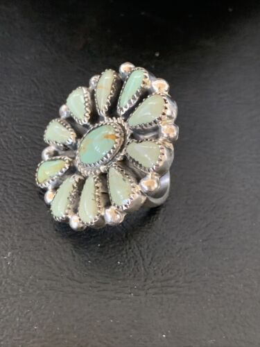 Navajo Women's Green Turquoise Multi-Stone Cluster Ring | Authentic Native American Sterling Silver | Sz 9 | 12194