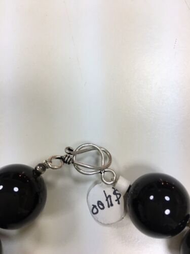 Navajo Black Onyx Bead Necklace | Sterling Silver | 22" | Authentic Native American Handmade | 8079