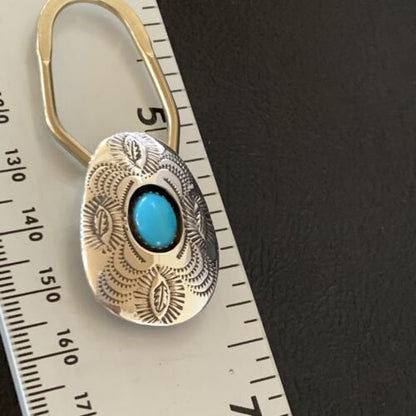 Navajo Turquoise Keyring | Sterling Silver | Authentic Native American Handmade | 2" | 11598