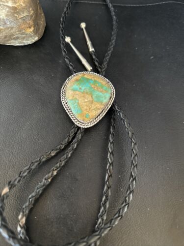 Navajo Green Royston Turquoise Bolo Tie | Sterling Silver | Authentic Native American Handmade | 14520 - Masha USA