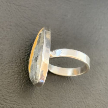 Navajo Bumble Bee Jasper Ring | Sterling Silver | Sz 8 Adjustable | Authentic Native American Handmade | 11544