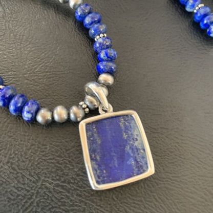 Native American Navajo Blue Lapis Pendant Necklace | Sterling Silver | Authentic Handmade | 11671 - Masha USA