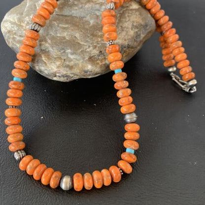Southwestern Navajo Apple Coral Bead Necklace | Sponge Sterling Silver | Authentic Native American Handmade | 20" | 02043