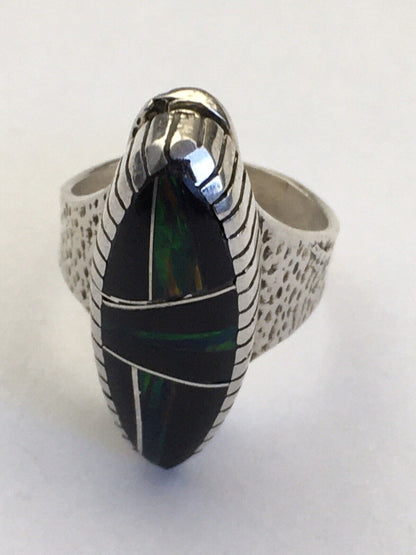 Navajo Multi-Color Opal & Turquoise Inlay Ring | Sterling Silver | Sz 8 | Authentic Native American Handmade | 01613