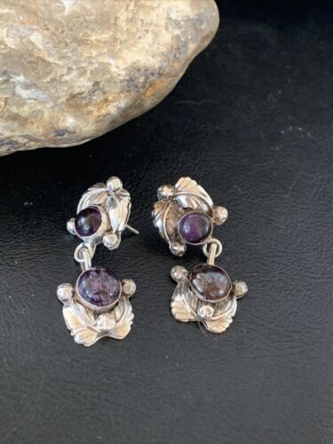 Navajo Purple Sugilite Post Dangle Earrings | Sterling Silver | Authentic Native American Handmade | 1599