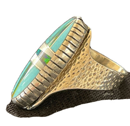 Navajo Multi-Color Opal & Turquoise Inlay Ring | Sterling Silver | Sz 7 | Authentic Native American Handmade | 1580