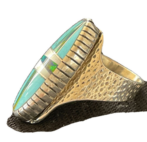 Navajo Multi-Color Opal & Turquoise Inlay Ring | Sterling Silver | Sz 7 | Authentic Native American Handmade | 1580