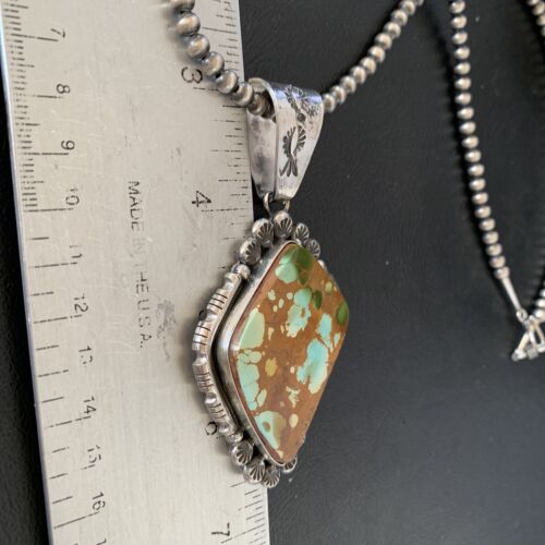 Navajo Royston Turquoise Pendant Men's Necklace | Sterling Silver | Native American Handmade | 10428