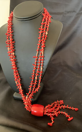 Navajo Red Pink Coral Pendant Necklace | Stainless Steel | 30" | Authentic Native American Handmade | 11711