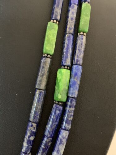 Men's Navajo Lapis Green Turquoise Necklace | 3 Strands Sterling Silver | 21" | Authentic Native American Handmade | 620