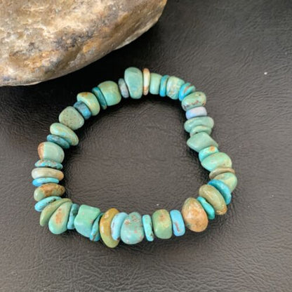 Men's Women's Stretch Bracelet | Blue Green Turquoise Stone | 7" | 11823
