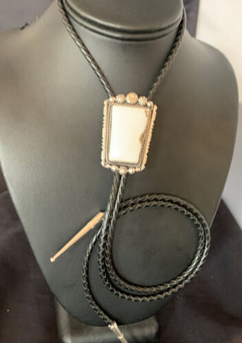 Men's Bolo Tie | White Buffalo Turquoise | Sterling Silver | Navajo | Authentic Native American Handmade | 12906