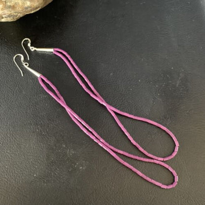 Handmade Sterling Silver Heishi Beads Earrings with Purple Sugilite | 5" | 13501