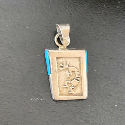 Navajo Kokopelli Stamp Turquoise Pendant | Sterling Silver | Authentic Native American Handmade | 10959 - Masha USA