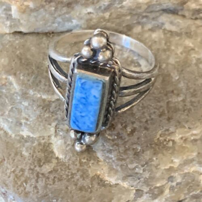 Women's Adjustable Navajo Denim Lapis Ring | Sterling Silver | Sz 5 | Authentic Native American Handmade | 12452