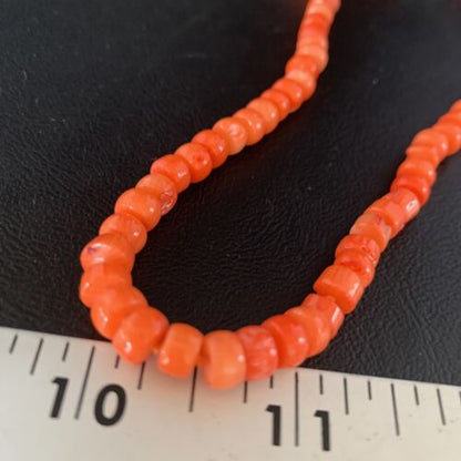 Women's Navajo | Orange Bamboo Coral | 6mm Bead | Sterling Silver | Necklace 17" | Handmade | 13525