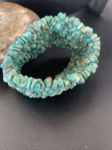 Women's Green Turquoise Nugget Stone Stretch Bracelet | 2" Wide | Navajo Jewelry | 1395