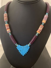 Santo Domingo Sugilite Turquoise Pendant Necklace | Sterling Silver | Authentic Native American Handmade | 22" | 612