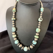 Navajo Pearl Dry Creek Turquoise Beads Necklace | Sterling Silver | 21" | Handmade | 10940