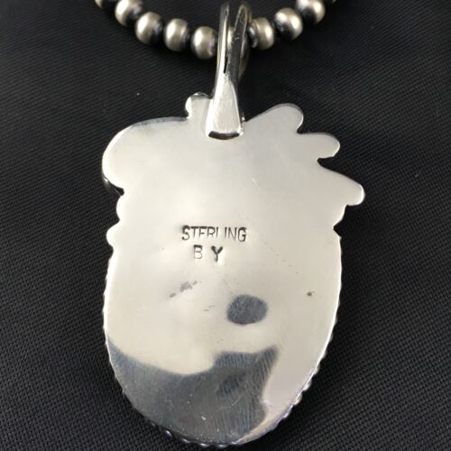 Navajo Pearls Sterling Silver Pendant with Blue Spiderweb Turquoise | 2.5" | Authentic Native American Handmade | 10164