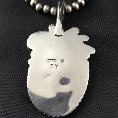 Navajo Pearls Sterling Silver Pendant with Blue Spiderweb Turquoise | 2.5" | Authentic Native American Handmade | 10164