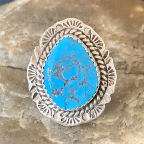 Southwestern Navajo Blue Kingman Turquoise Ring | Sterling Silver | Sz 7 | 12956