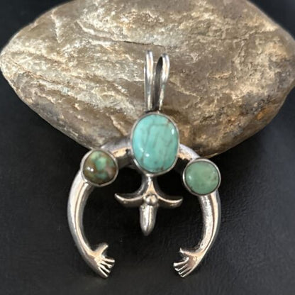 Navajo Sterling Silver Blue #8 Turquoise Naja Pendant | Authentic Native American Handmade | 14667