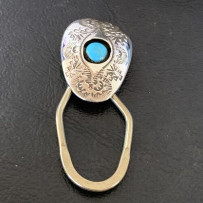 Men's Women's Navajo Turquoise Keyring | Sterling Silver | 2" | Authentic Native American Handmade | 11597
