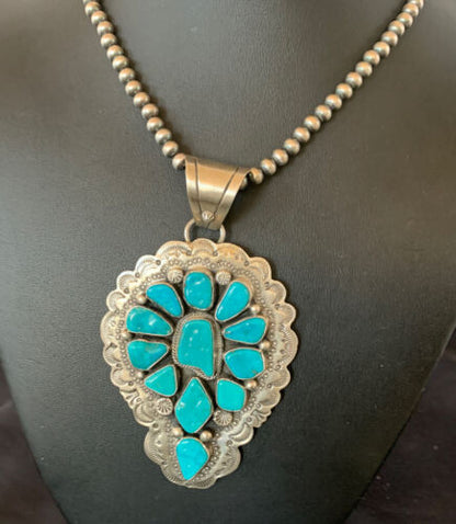 Navajo Kingman Turquoise Multi-Stone Pendant | Authentic Native American Sterling Silver | 11515