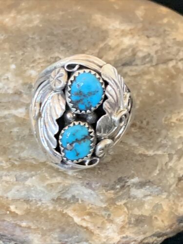 Navajo Blue Kingman Turquoise Feather Ring | Authentic Native American Sterling Silver | Multi-Stone | Sz 11.5 | 12221