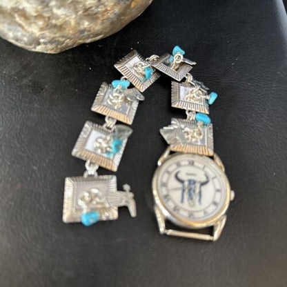 Authentic Navajo Men's Blue Turquoise Wristwatch | Sterling Silver Tips | Native American Jewelry | 14397