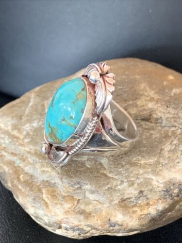 Men's Classic Navajo Blue Turquoise Ring | Sterling Silver | Sz 11 | Authentic Native American Handmade | 10447