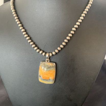 Navajo Bumblebee Jasper Pendant Necklace | Sterling Silver | Authentic Native American Handmade | 12725