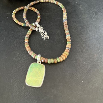 Southwestern Women's Green Opal Pendant Necklace | Sterling Silver | 17" | 14424