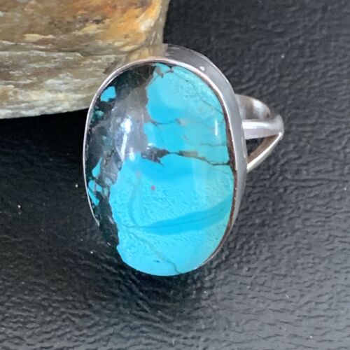 Navajo Blue Turquoise Ring | Sterling Silver | Sz 8 | Authentic Native American Handmade | 1825
