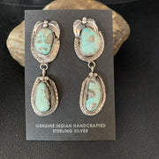 Navajo Blue Dry Creek Turquoise Post Dangle Earrings | Sterling Silver | Authentic Native American Handmade | 13880