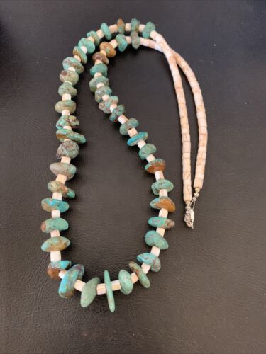 Navajo Pearls Nugget Blue Turquoise Shell Necklace | Sterling Silver | 26" | 12544