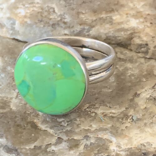 Navajo Green Gaspeite Inlay Ring | Sterling Silver | Sz 8 | Authentic Native American Handmade | 12465